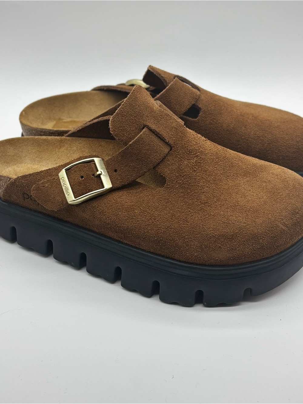 Birkenstock Papillio Chunky Platform Brown Suede Clog 6-6.5 Narrow 37 Lug Sole
